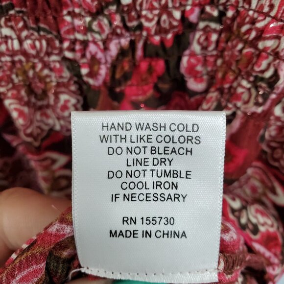 Rose + Olive Boho Floral Babydoll Dress Burgundy Red Pink Long Sleeve Size S NWT - Picture 13 of 15